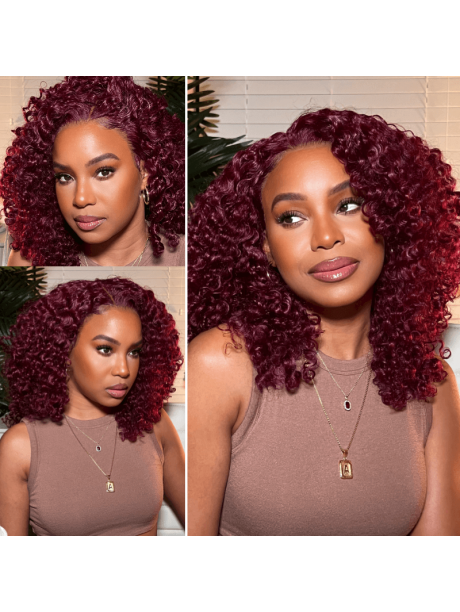 Hurela 4x0.75 Lace Burgundy Colored Jerry Curly 13X4 Lace Frontal Human Hair Wig For Women Pre-Plucked Wig Get Cajunfootrub Same Hair Style