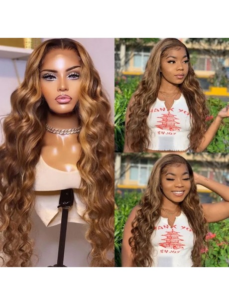 Hurela 13x4 Lace Frontal Wig #TL412 Body Wave Blonde Highlight Human Hair Wig