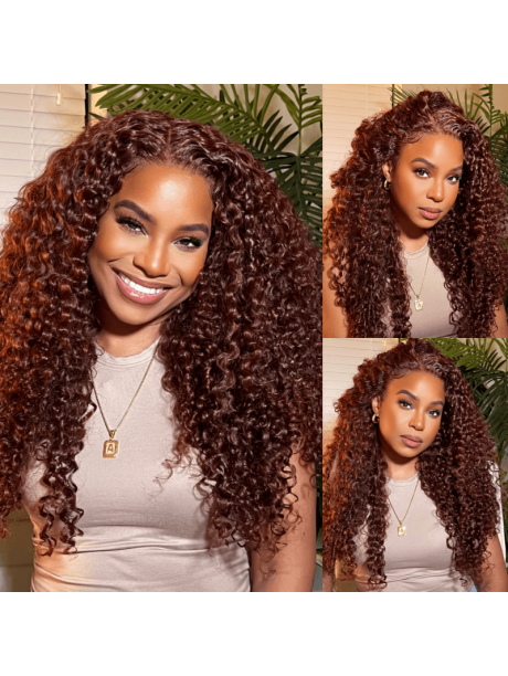Hurela Cheap Brownish Red Color Jerry Curly Glueless Hair 13x4 Colored Transparent Lace Front Wigs With Baby Hair Get AMEERA Same Hair Style