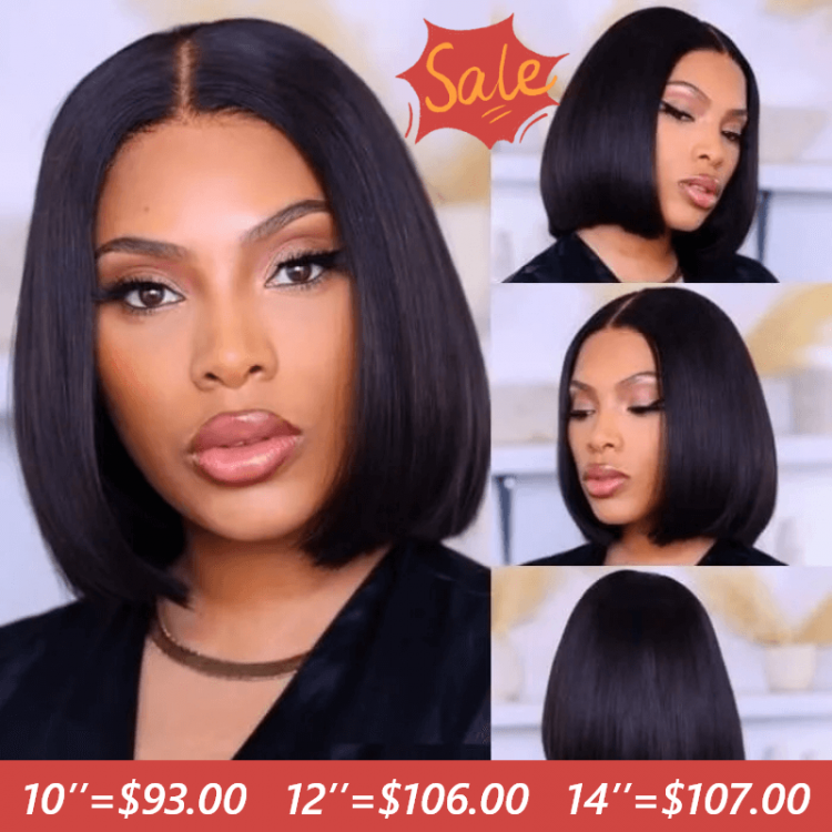 Hurela Lowest Price-V Part Wig Straight Bob Human Hair Wig No Leave Out Glueless Human Hair Wigs 150% Density Facebook ad Special Sale