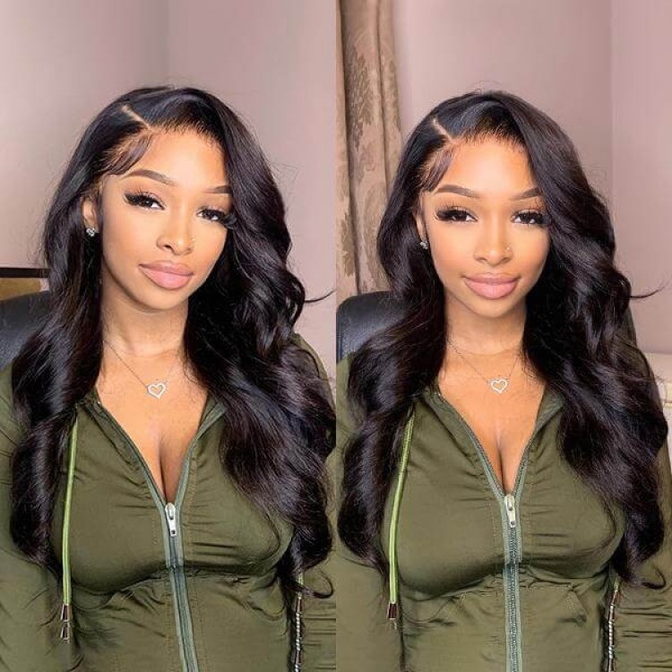 Hurela 100% Human Virgin Hair Lace Part Wig With Baby Hair Body Wave Natural Color 150% Density Facebook ad Special Sale