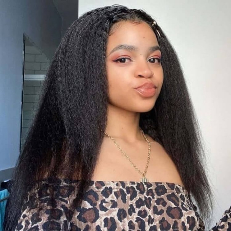 Hurela 1 Min Go Cheap V Part Kinky Straight Human Hair Wigs No Lace No Glueless 150% Density Facebook ad Special Sale