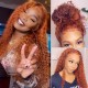 Hurela Ginger Orange Color Lace Part Wig Jerry Curly Human Hair Wigs Color #88J Blackfriday Sale
