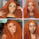 Hurela Ginger Orange Color Lace Part Wig Jerry Curly Human Hair Wigs Color #88J