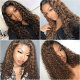 Hurela 13x4 Lace Frontal Jerry Curly Human Hair Wig Piano Brown Highlight Color Wig 150% Density