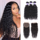 Hurela 7A Peruvian Deep Wave Hair 3 Bundles With 4*4 Lace Closure Free Part Natural Color