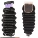 Hurela 3 Bundles With 4x4 Lace Closure Brazilian Loose Deep Wave Hair Free Part Natural Color