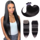 Hurela Cute Hair Peruvian Straight Hairstyles 4X4 Lace Closure Free Part With 3 Bundles Human Hair Natural Color