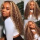 Hurela Blonde Highlight Pre Plucked 4x4 Lace Closure Wig Jerry Curly 100% Virgin Remy Human Hair Wigs Color #TL412