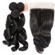 Hurela 3 Bundles With 4x4 Lace Closure Peruvian Loose Wave Hair Free Part Natural Color