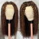 Hurela 13x4 Lace Frontal Jerry Curly Human Hair Wig Piano Brown Highlight Color Wig 150% Density