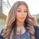Hurela Blonde 13x5x0.5 Lace Part Straight Highlight Wig With Curly Edge Bangs And Baby Hair TL412 Color
