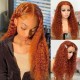 Hurela Ginger Orange Color Lace Part Wig Jerry Curly Human Hair Wigs Color #88J