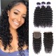 Hurela 7A Brazilian Deep Wave Hair 3 Bundles With 4*4 Lace Closure Free Part Natural Color