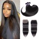 Hurela 3 Bundles Hair Brazilian Straight Hairstyles 4X4 Lace Closure Free Part Human Hair Natural Color