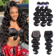Hurela Hair 3 Bundles Body Wave Human Hair With 4x4 Lace Closure Peruvian Natural Black Hair