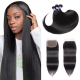 Hurela Hair Malaysian 3 Bundles Straight Hair With Closure 4x4 Inch Free Part Natural Color