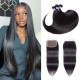 Hurela 3 Bundles Hair Brazilian Straight Hairstyles 4X4 Lace Closure Free Part Human Hair Natural Color