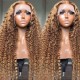 Hurela Affordable Kinky Curly Honey Blonde Highlights Wig Human Hair 13x4 Transparent Lace Frontal Wigs 