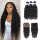 Hurela 3 Bundles With 4x4 Lace Closure Malaysian Deep Wave Hair Free Part Natural Color
