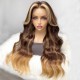Hurela Body Wave 13x4 Lace Front Wig With Chunky Honey Brown Highlight Pre Plucked With Baby Hair