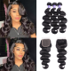 Hurela Hair 3 Bundles Body Wave Human Hair With 4x4 Lace Closure Peruvian Natural Black Hair