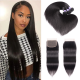 Hurela Hair Malaysian 3 Bundles Straight Hair With Closure 4x4 Inch Free Part Natural Color