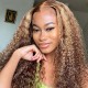 Hurela Highlight Colored Wigs 13x4 Lace Front Wigs Jerry Curly Human Wigs With Baby Hair #TL412 Color 150% Density