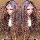 Hurela 13x4 Lace Frontal Jerry Curly Human Hair Wig Piano Brown Highlight Color Wig 150% Density