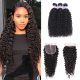 Hurela 7A Peruvian Virgin Hair Curly Weave Human Hair 3 Bundles With Lace Closure Deals