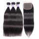 Hurela Cute Hair Peruvian Straight Hairstyles 4X4 Lace Closure Free Part With 3 Bundles Human Hair Natural Color