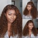 Hurela 13x4 Lace Frontal Jerry Curly Human Hair Wig Piano Brown Highlight Color Wig 150% Density