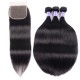 Hurela 3 Bundles Hair Brazilian Straight Hairstyles 4X4 Lace Closure Free Part Human Hair Natural Color
