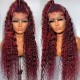 Hurela 4x4 Jerry Curly Lace Part Wig With 99J Burgundy Colored Wig 150% Density