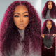 Hurela 99J Never Out Of Fashion Burgundy Colored Jerry Curly 4X0.75 Lace Part Human Hair Wig For Women Pre-Plucked Wig Facebook ad Special Sale