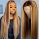 Hurela Blonde 13x5x0.5 Lace Part Straight Highlight Wig With Curly Edge Bangs And Baby Hair TL412 Color