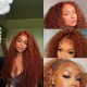 Hurela 13x4 Dark Auburn Color Kinky Curly Lace Frontal Wig Reddish Brown Lace Front Human Hair Wigs