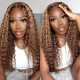 Hurela Affordable Kinky Curly Honey Blonde Highlights Wig Human Hair 13x4 Transparent Lace Frontal Wigs 