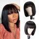 Hurela Short Bob Straight Hair Wig With Bang Human Hair Wig Bob Machine Made