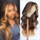 Hurela Body Wave 13x4 Lace Front Wig With Chunky Honey Brown Highlight Pre Plucked With Baby Hair