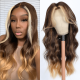 Hurela Body Wave 13x4 Lace Front Wig With Chunky Honey Brown Highlight Pre Plucked With Baby Hair