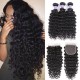 Hurela 3 Bundles With 4x4 Lace Closure Malaysian Deep Wave Hair Free Part Natural Color