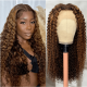 Hurela 13x4 Lace Frontal Jerry Curly Human Hair Wig Piano Brown Highlight Color Wig 150% Density
