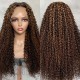 Hurela 13x4 Lace Frontal Jerry Curly Human Hair Wig Piano Brown Highlight Color Wig 150% Density