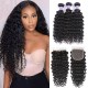 Hurela 3 Bundles With 4x4 Lace Closure Malaysian Deep Wave Hair Free Part Natural Color