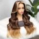 Hurela Body Wave 13x4 Lace Front Wig With Chunky Honey Brown Highlight Pre Plucked With Baby Hair