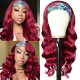 Hurela 24 Inch Headband Scarf Wigs Body Wave Human Hair Wig Burgundy Colored Wigs 150% Density No Glue Wear&Go wigs Merry Christmas gift