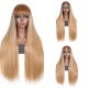 Hurela Blonde Highlight Piano Color 13x4 Straight Lace Front Full Color Wigs With Bangs