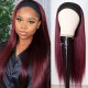 Hurela Headband Wig Straight Hairstyles hairstyles 99J Wine Red Headband Wig With Black Root 150% Density