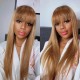 Hurela Blonde Highlight Piano Color 13x4 Straight Lace Front Full Color Wigs With Bangs